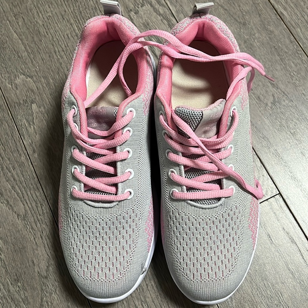 Grey and Pink stretched shoes